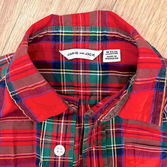 2/$20 Janie and Jack 18-24 months read plaid button down long-sleeved shirt - Picture 2 of 4